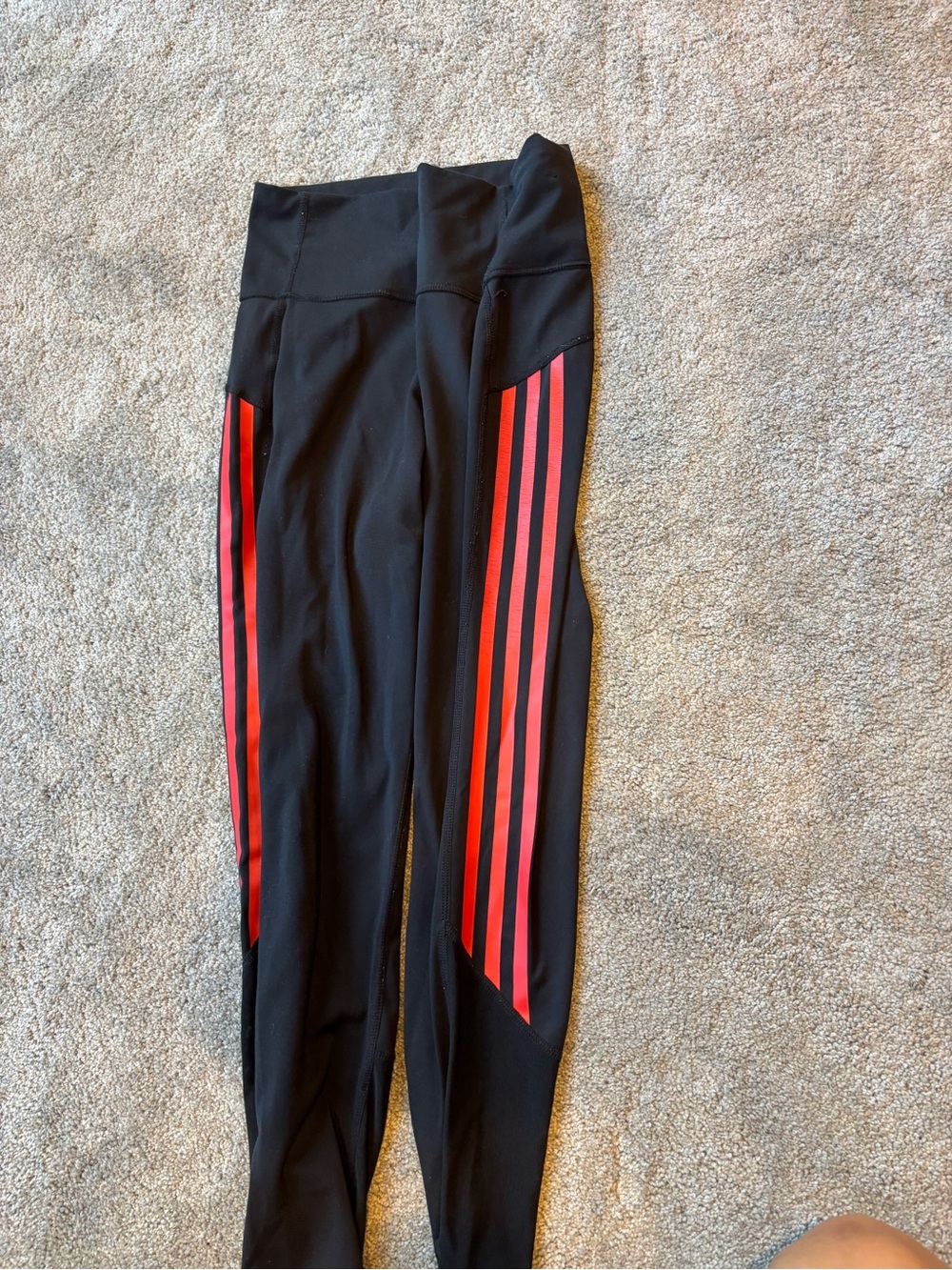 Adidas Black Leggings with Red Side Stripes